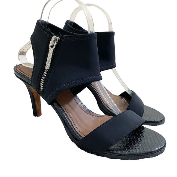 Donald Pliner Black Stiletto Open Toe Sandals Side Zip Women's US Size 8.5 EUC - Picture 1 of 9